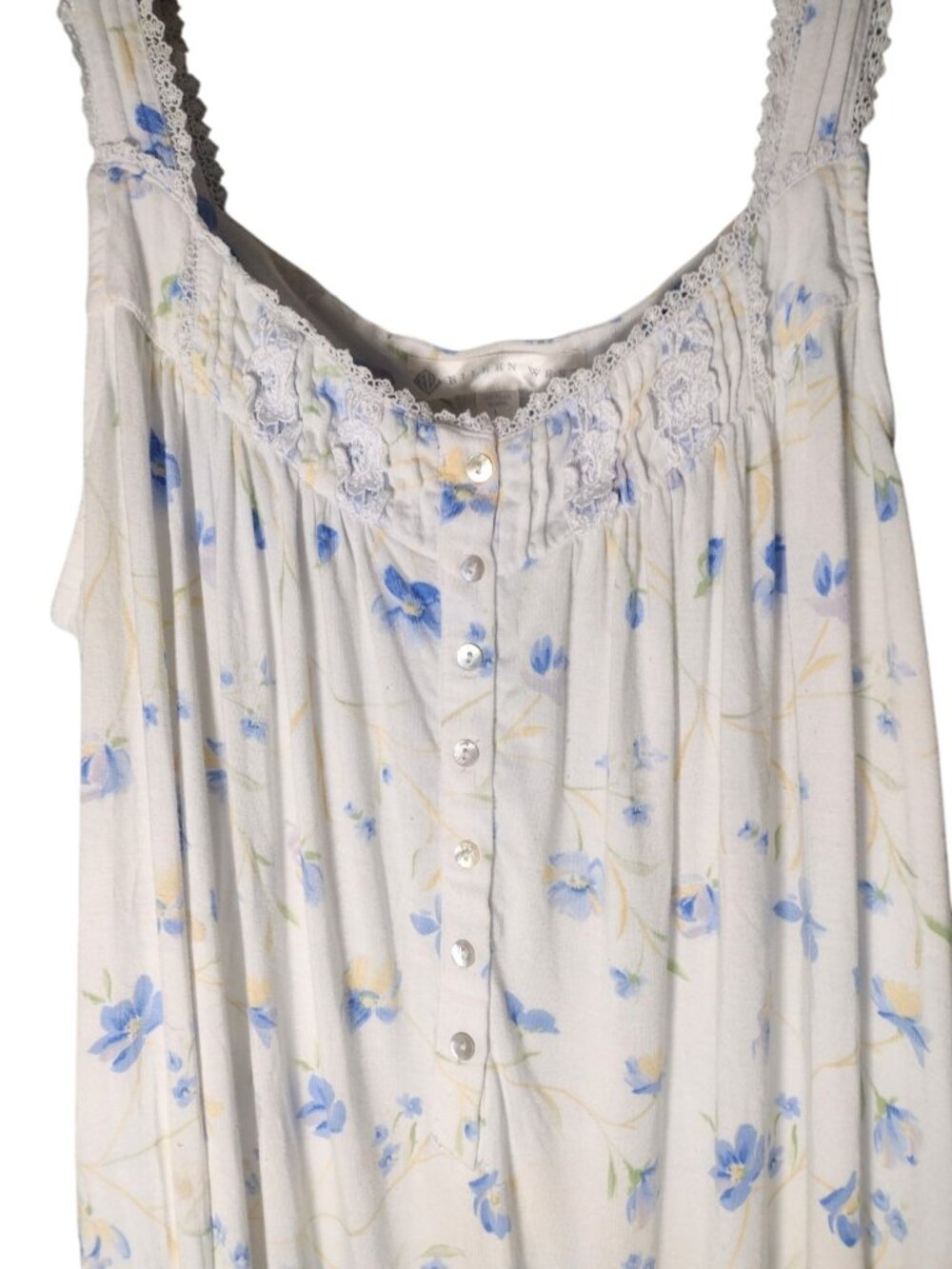 Eileen West Knit Floral Modal Nightgown L Sleeveless Lace Trim Cottagecore - Picture 2 of 6